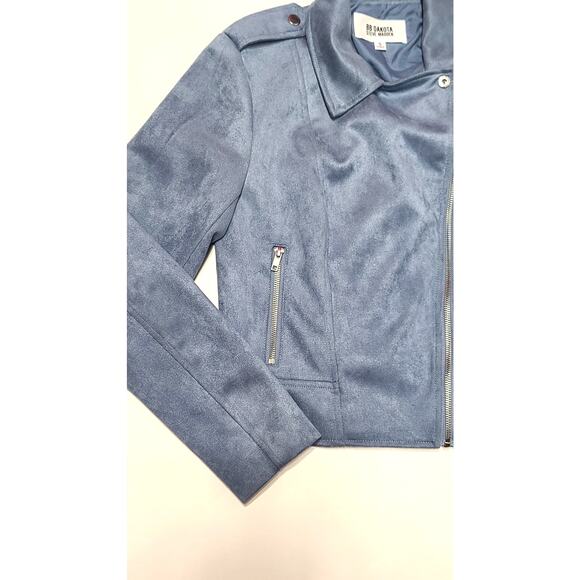 BB Dakota Steve Madden faux suede Moto jacket cool haze blue women's small - Picture 4 of 8